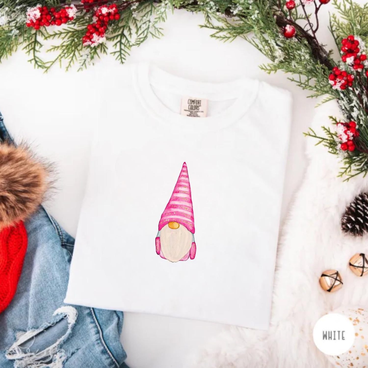 Pink Christmas Gnome Tee, Cute Holiday Gnome Shirt, Winter Cozy Graphic T-Shirt Gift