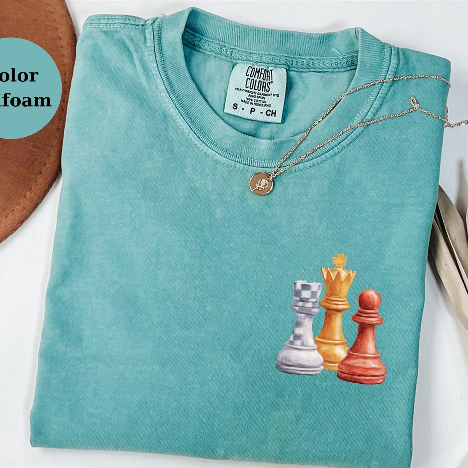 Chess Pieces T-Shirt, Colorful Chess King Queen Rook Pawn Tee