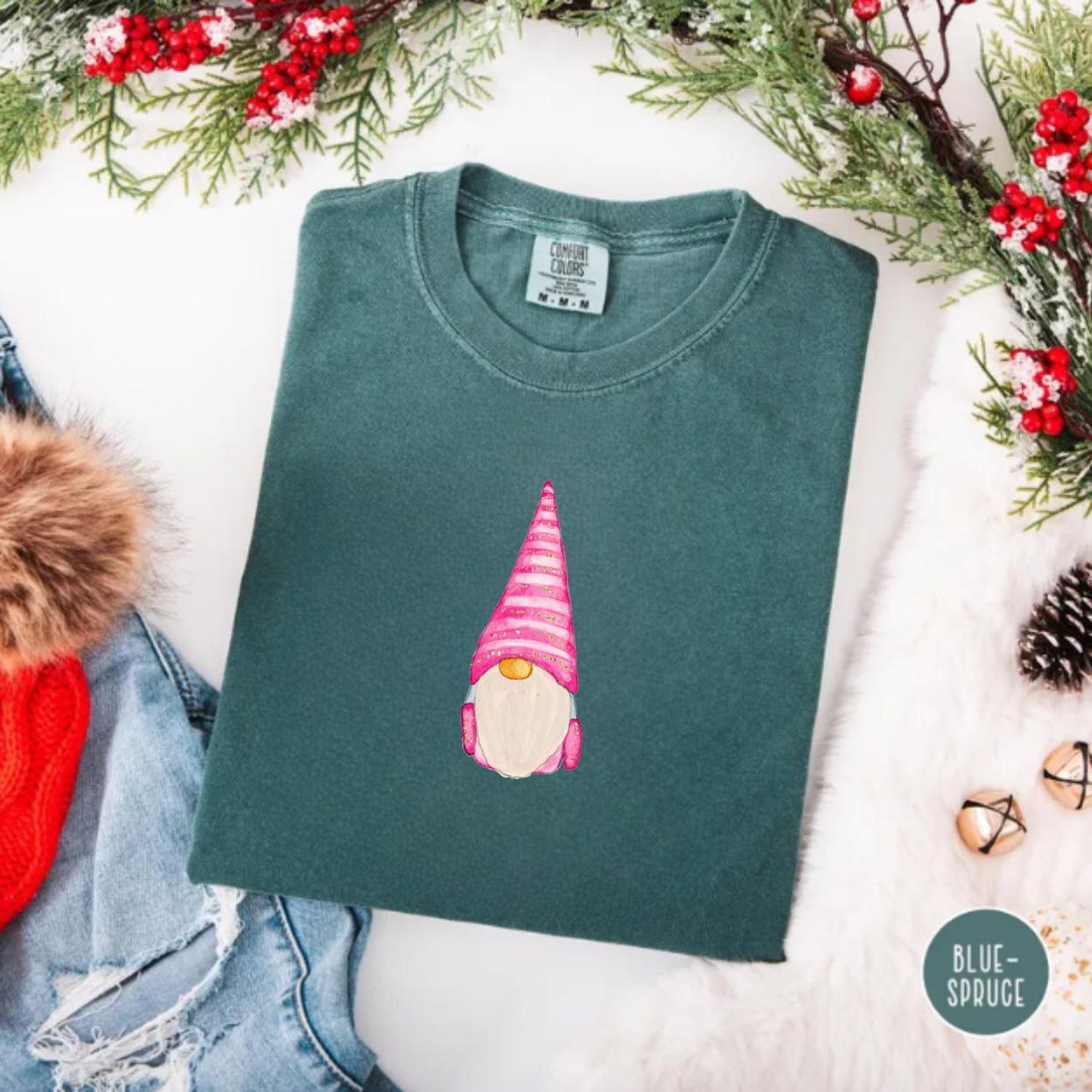 Pink Christmas Gnome Tee, Cute Holiday Gnome Shirt, Winter Cozy Graphic T-Shirt Gift