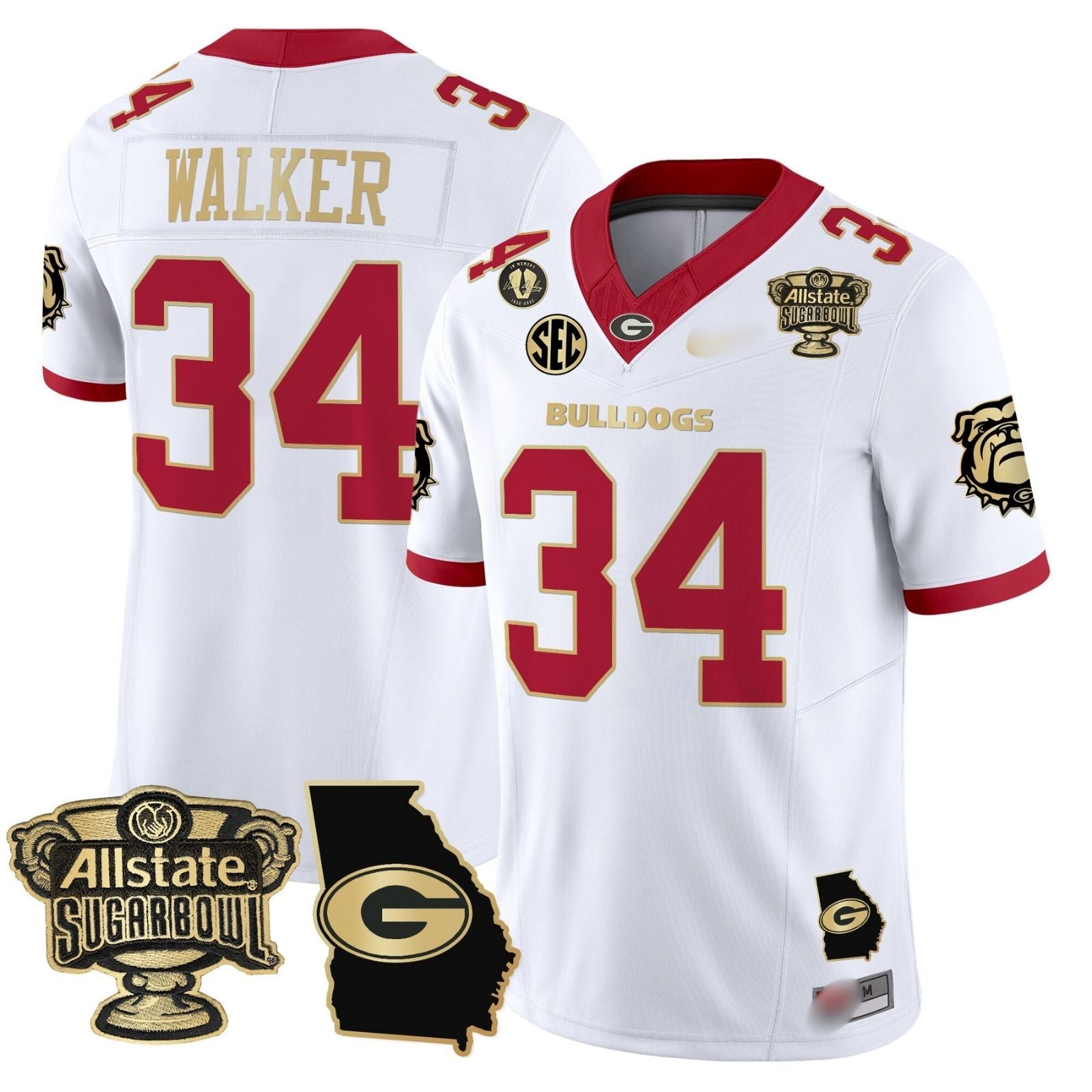 G.Bulldogs #34 Herschel Walker 2024 Sugar Bowl & Georgia Map Patch Limited Jersey
