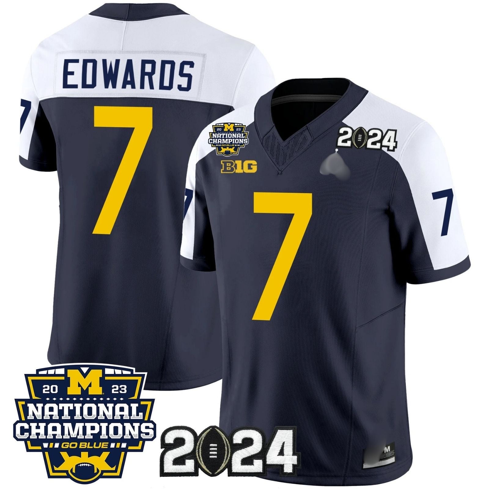 M.Wolverines #7 Donovan Edwards 2024 & National Champions Patch Fan Jersey