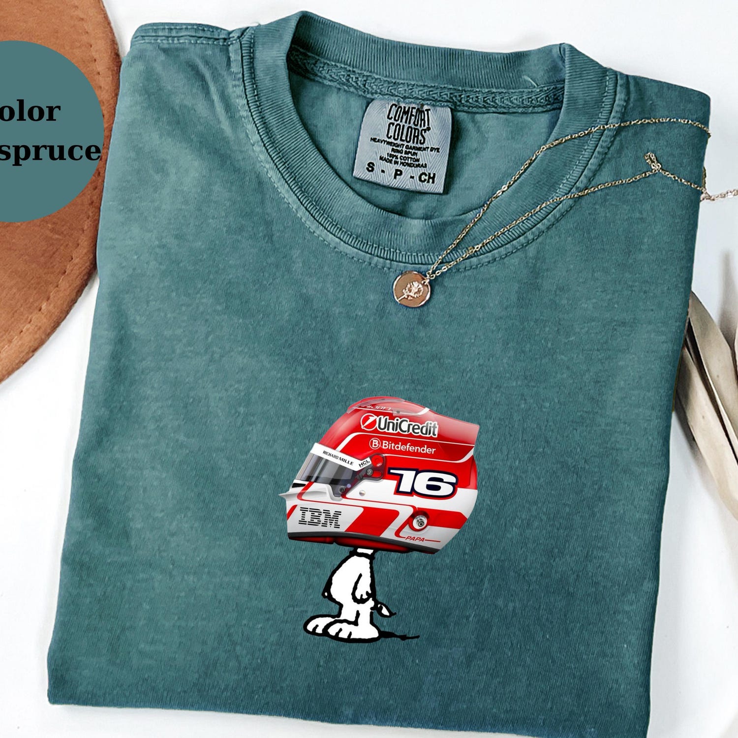 Charles Leclerc Racing Helmet Snoopy Shirt, Funny F1 Fan Crewneck, Cartoon Racer Top, Motorsport Gift, Comfort Colors Unisex Shirt