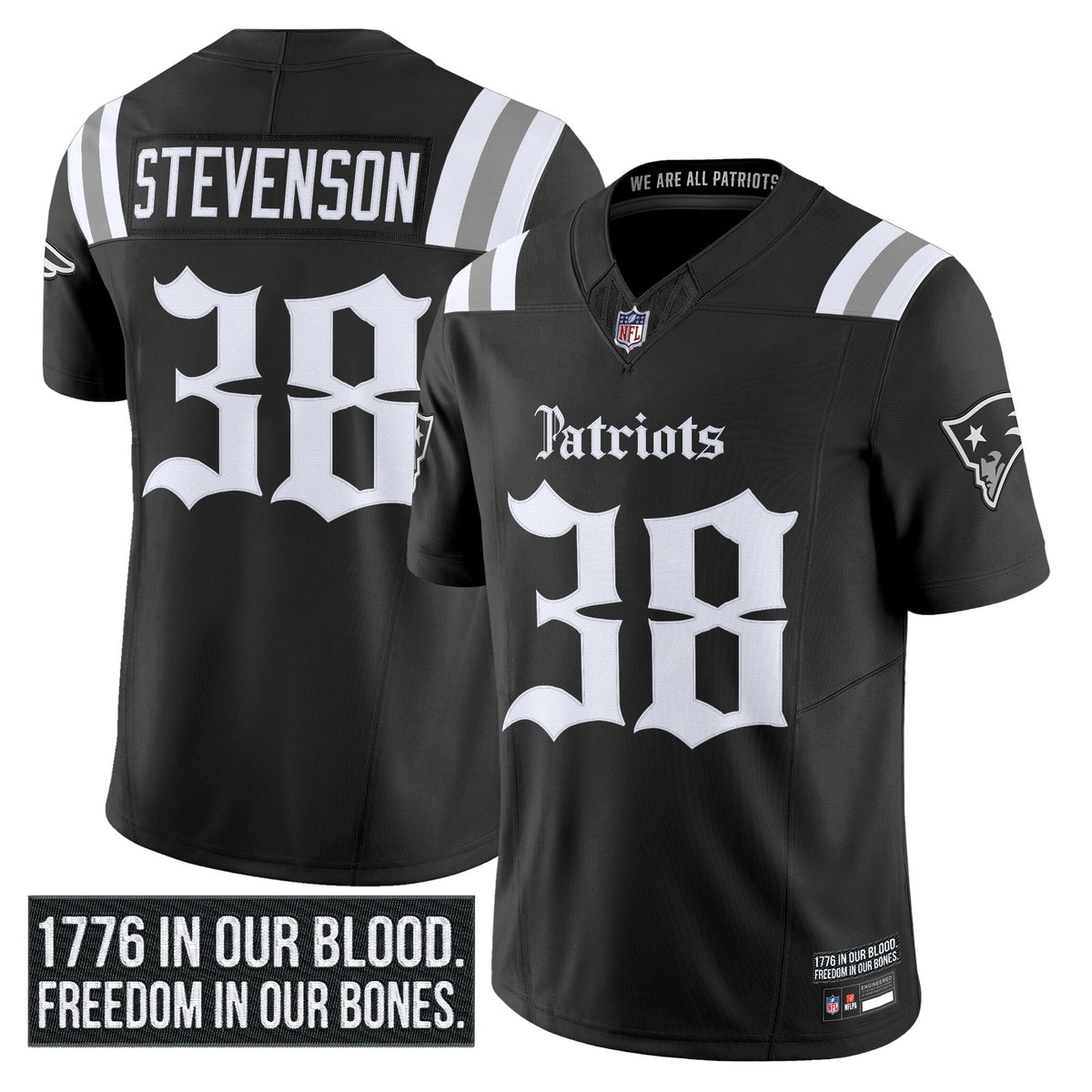 N.E Patriots #38 Rhamondre Stevenson ‘Gothic Revolution Edition’ Limited Jersey
