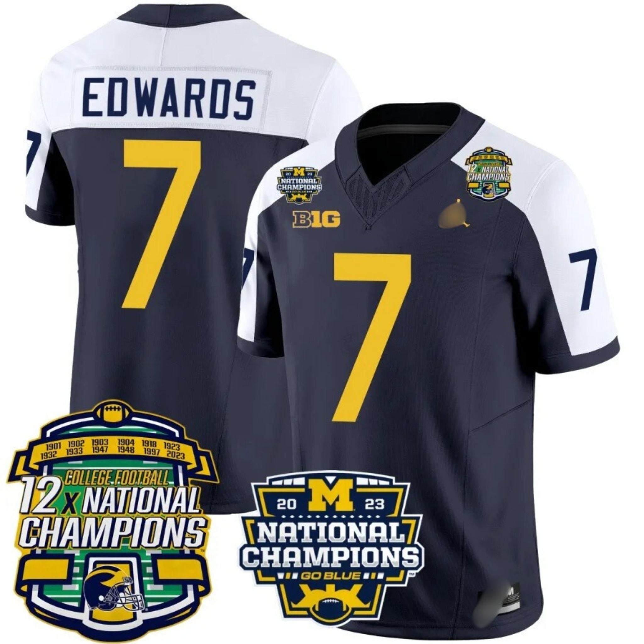 M.Wolverines #7 Donovan Edwards Corum 12x National Champions Patch Vapor Jersey