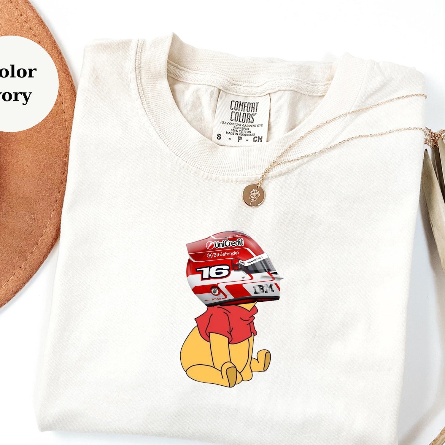 Charles Leclerc Racing Helmet Winnie The Pooh Shirt, Funny F1 Fan Crewneck, Cartoon Racer Top, Motorsport Gift, Unisex Shirt