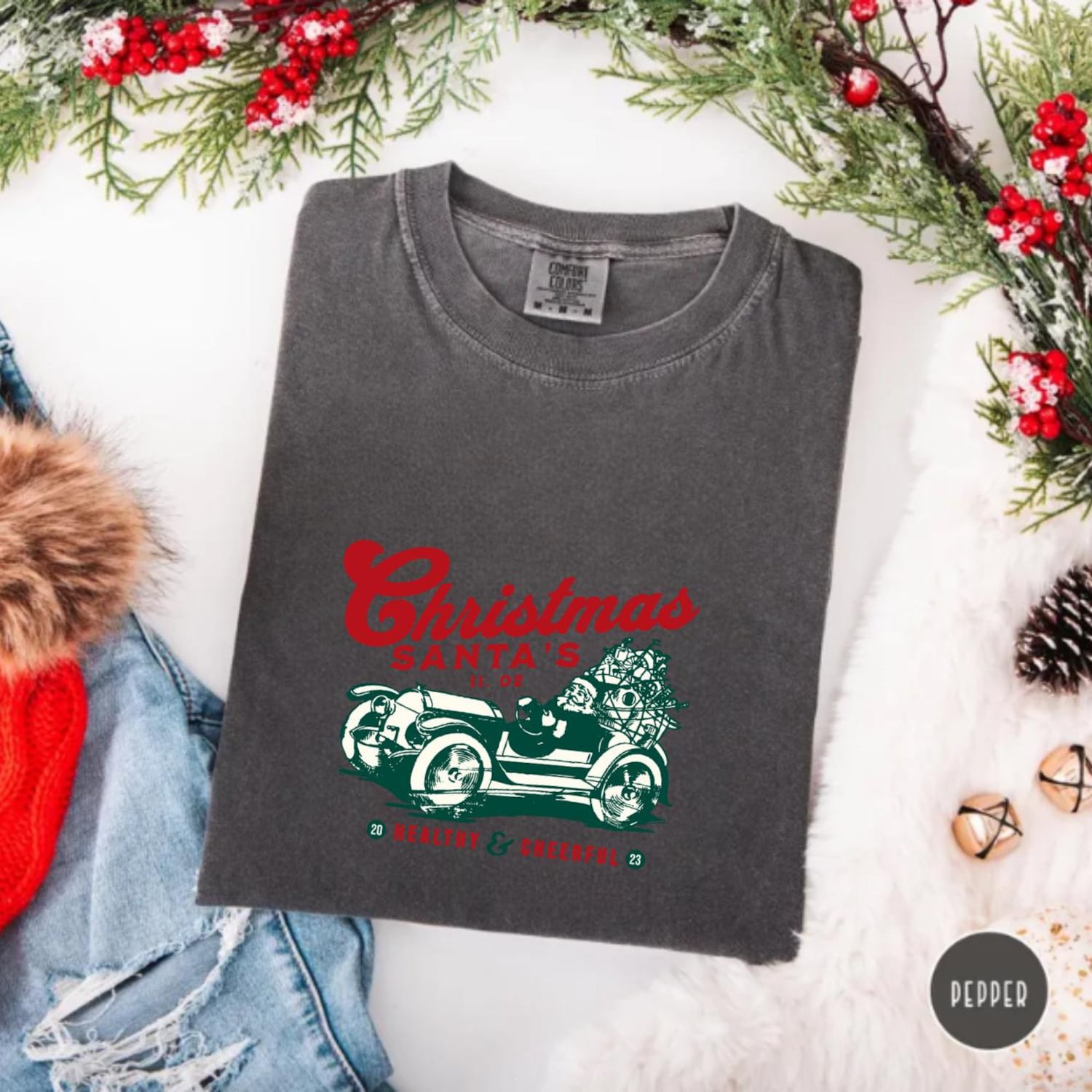 Vintage Santa Car Christmas Shirt, Retro Holiday Graphic Tee, Classic Xmas Gift, Santa Driving Car T-Shirt, Festive Unisex Top