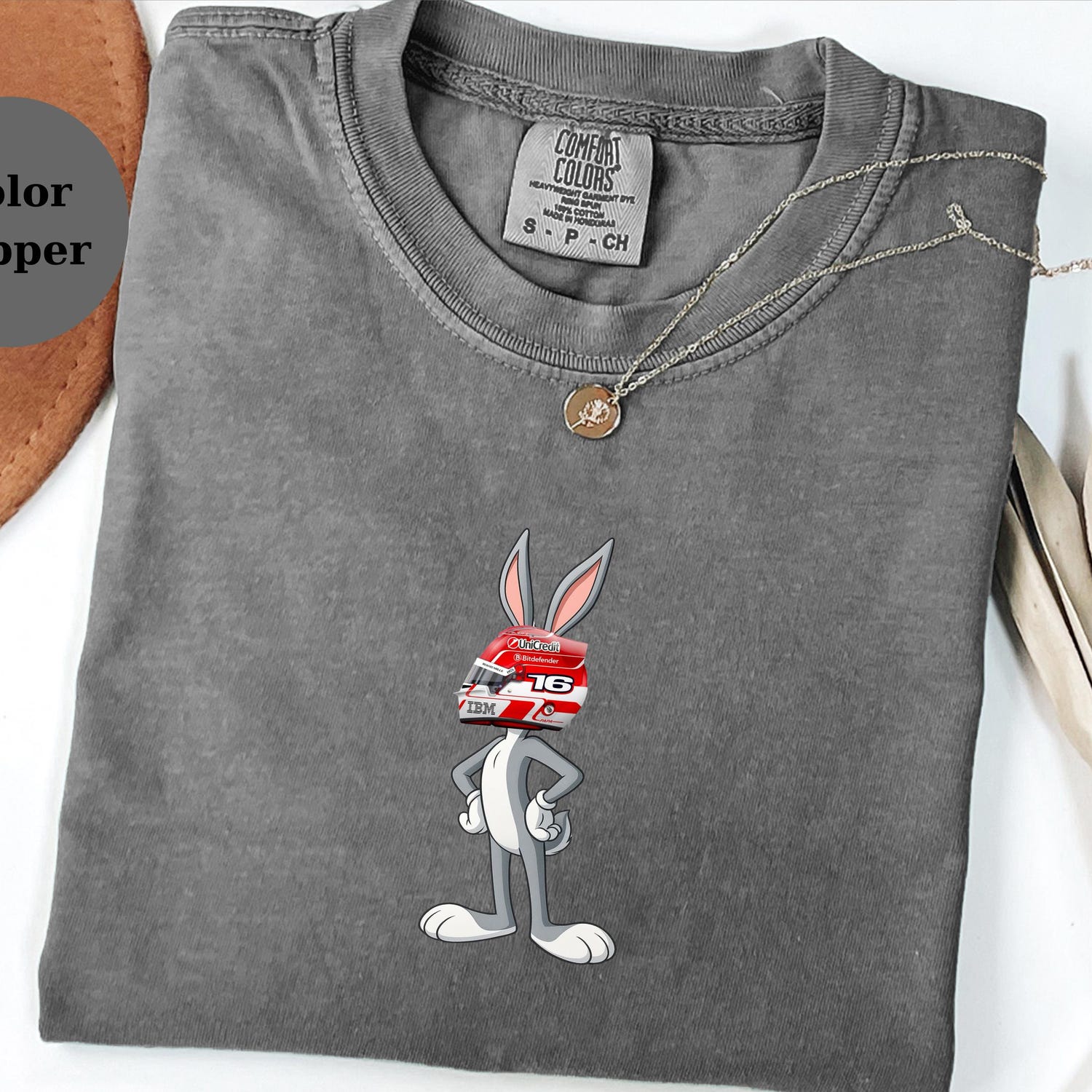 Charles Leclerc Racing Helmet Bugs Bunny Shirt, Funny F1 Fan Crewneck, Cartoon Racer Top, Motorsport Gift, Comfort Colors Unisex Shirt