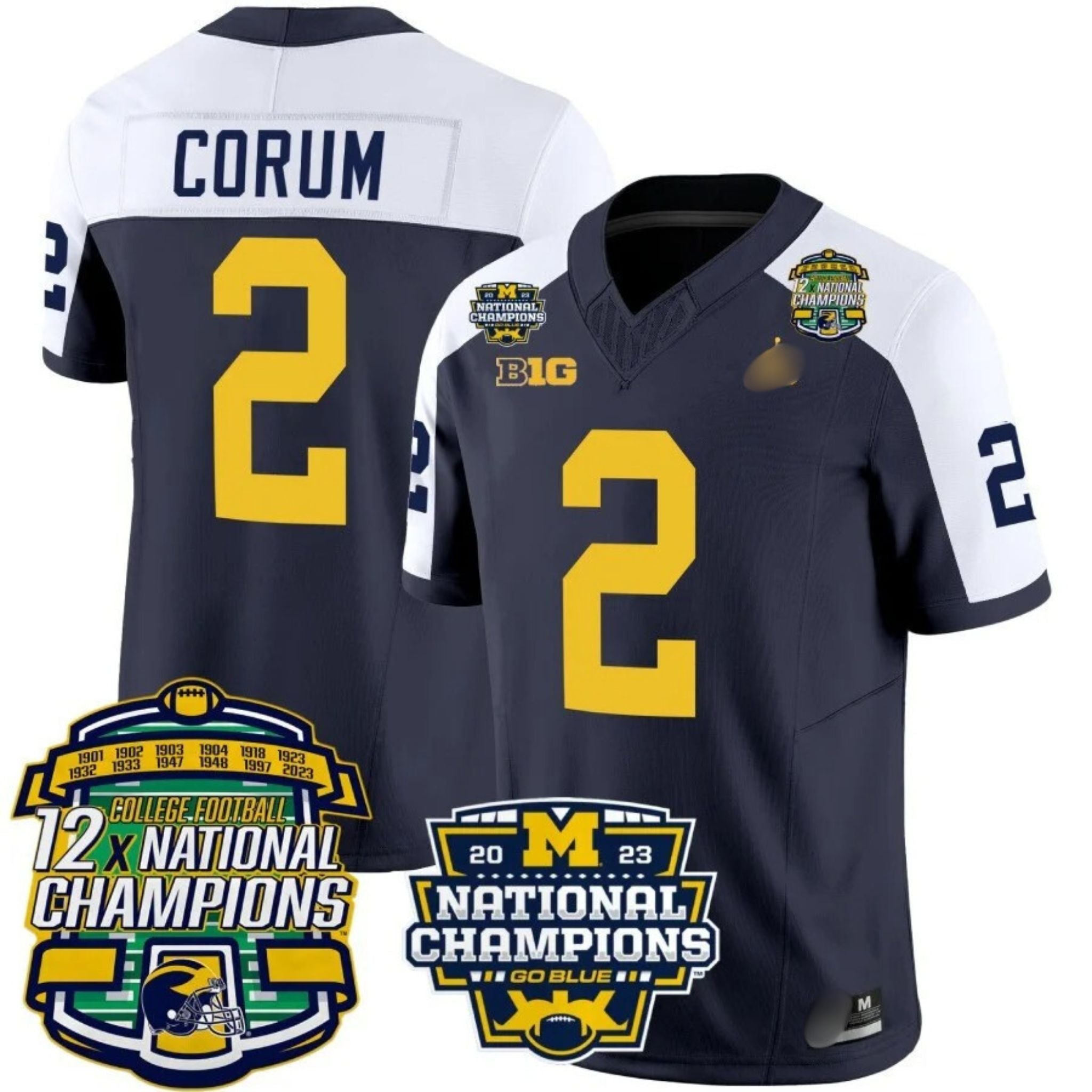 M.Wolverines #2 Blake Corum 12x National Champions Patch Vapor Jersey