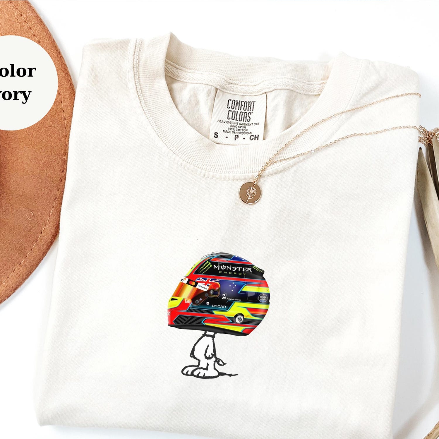 Oscar Piastri Racing Helmet Snoopy Shirt, Funny F1 Fan Crewneck, Cartoon Racer Top, Motorsport Gift, Comfort Colors Unisex Shirt