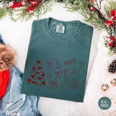 Minimal Christmas Doodle Shirt, Cute Holiday Icons Tee, Xmas Graphic Tee, Cozy Christmas Top, Festive Gift Shirt, Winter Aesthetic Tee