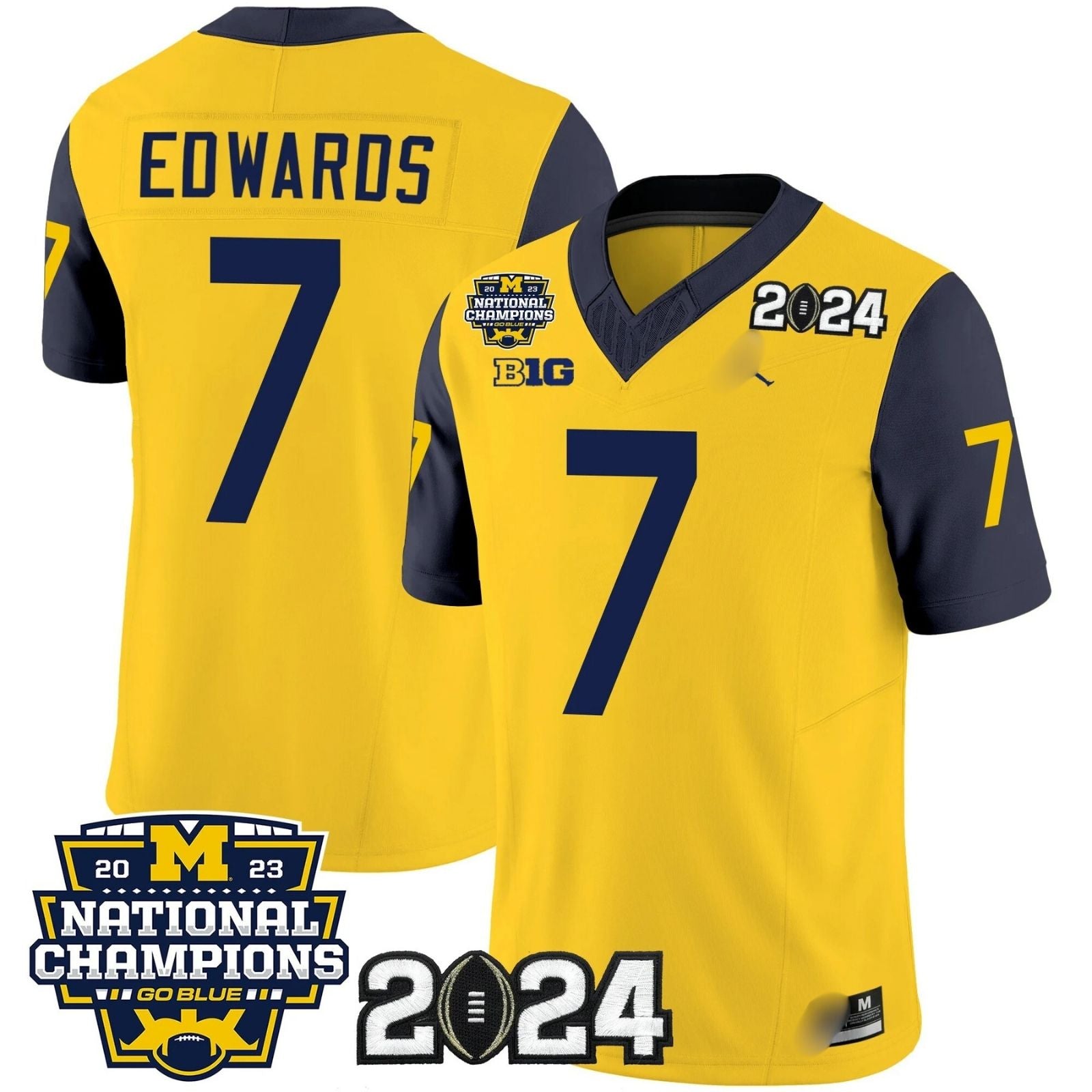 M.Wolverines #7 Donovan Edwards 2024 & National Champions Patch Fan Jersey