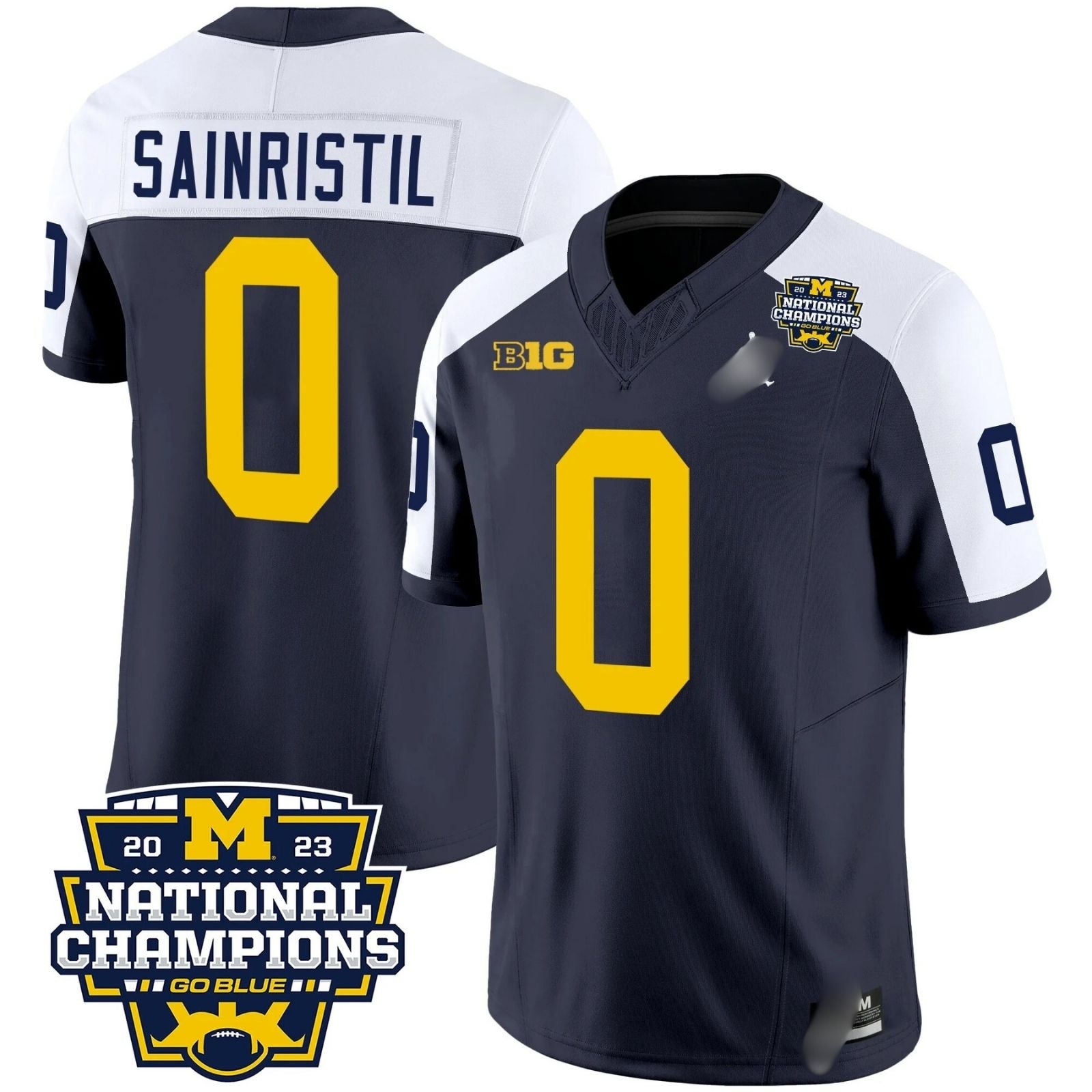 M.Wolverines #0 Mike Sainristil 2023 National Champions Patch Fan Jersey