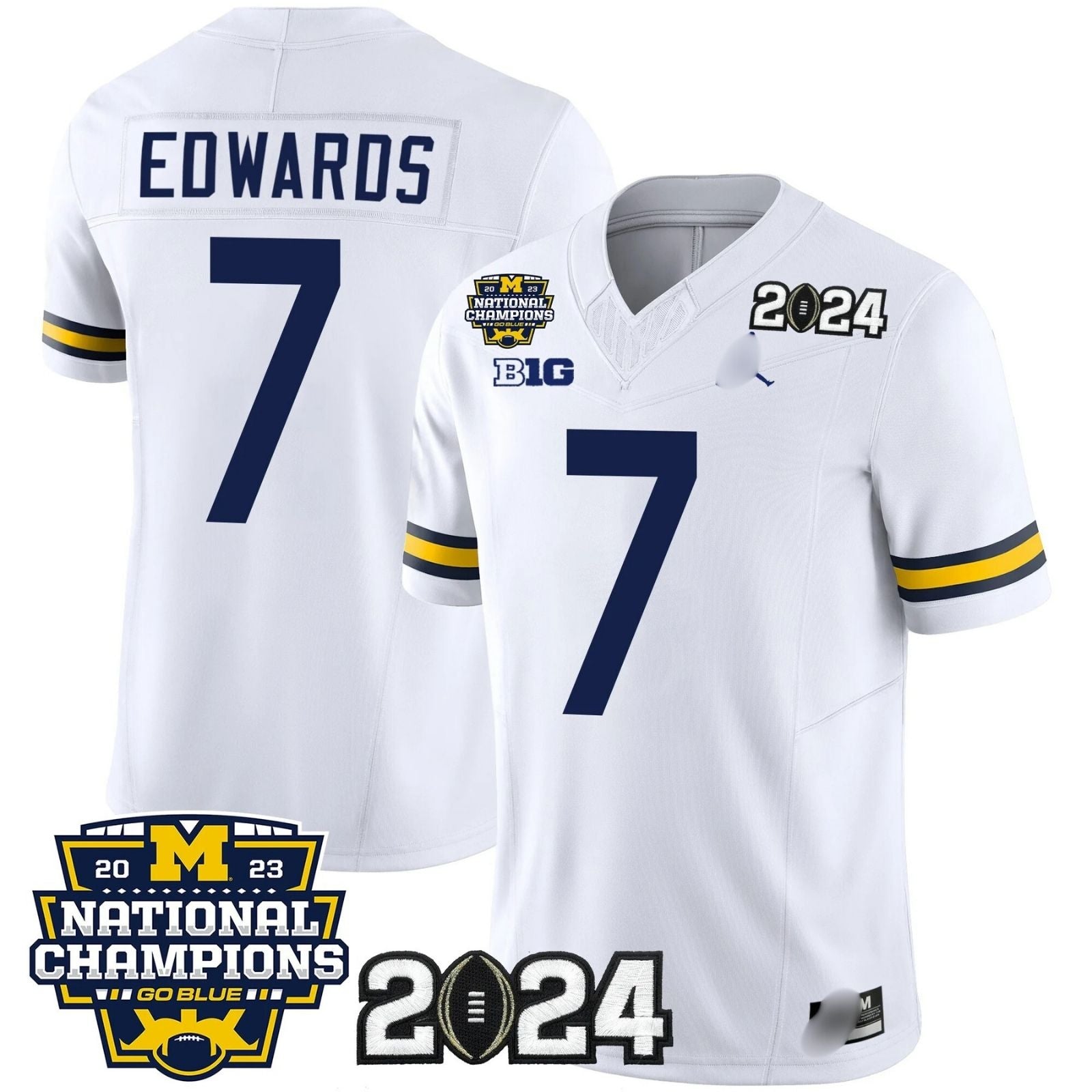 M.Wolverines #7 Donovan Edwards 2024 & National Champions Patch Fan Jersey
