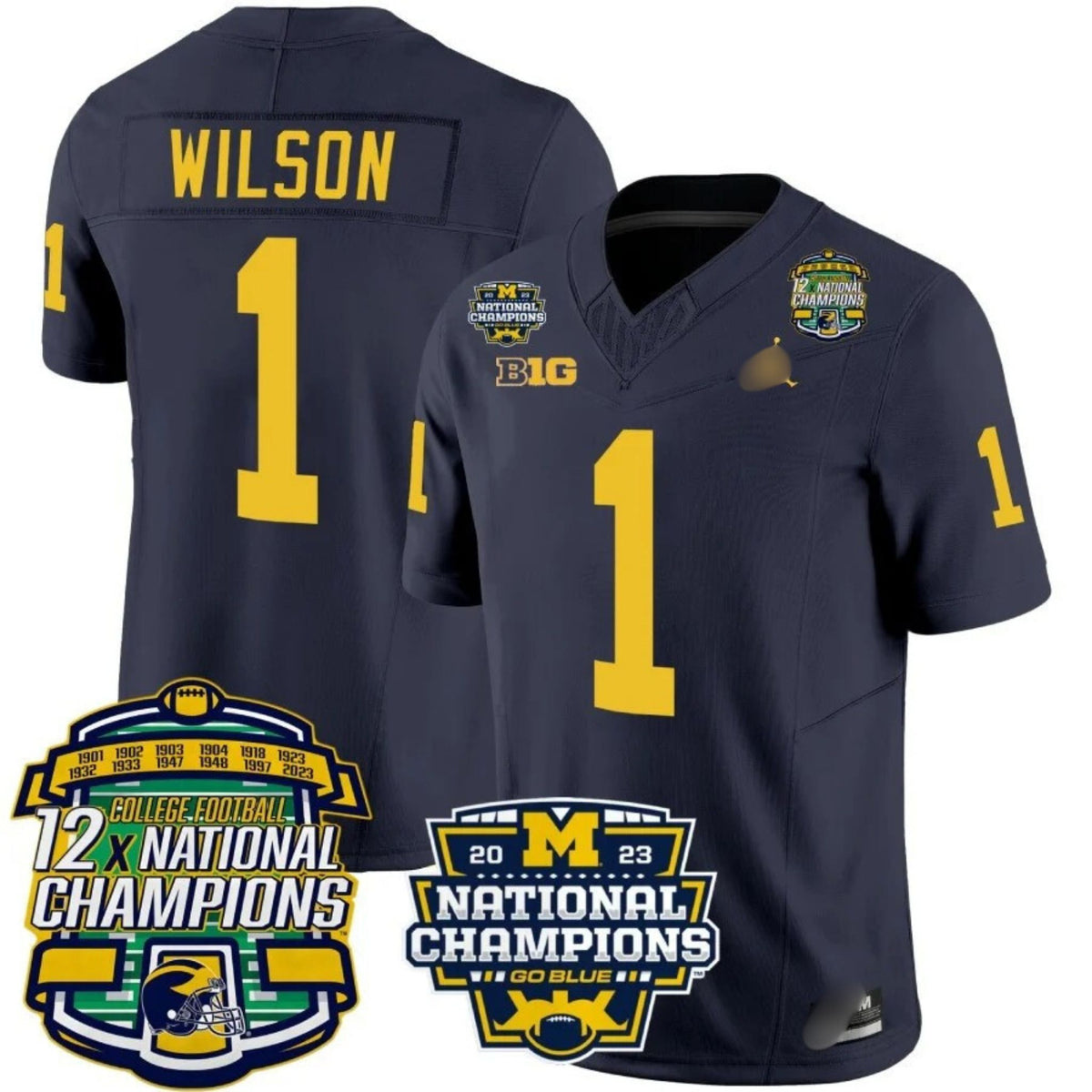 M.Wolverines #1 Roman Wilson Corum 12x National Champions Patch Vapor Jersey