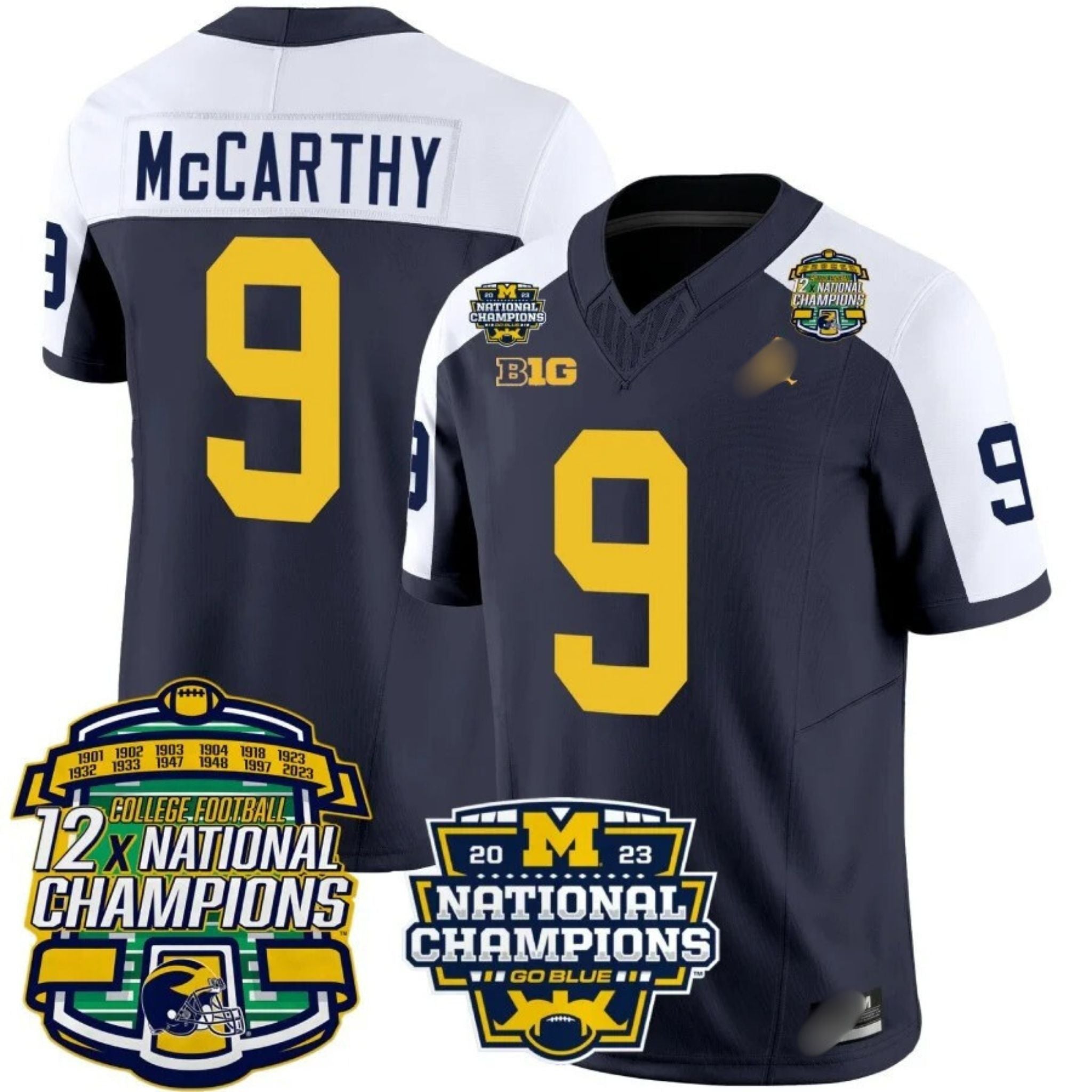 M.Wolverines #9 J. J. McCarthy Corum 12x National Champions Patch Vapor Jersey