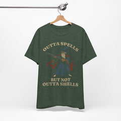 Outta Spells But Not Outta Shells Tee | Wizard Fantasy Meme Shirt'4422801075