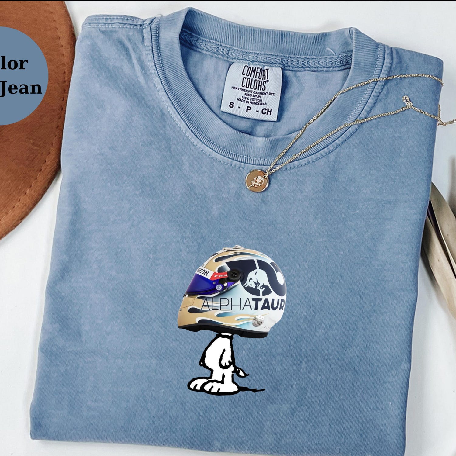 Daniel Ricciardo Racing Helmet Snoopy Shirt, Funny F1 Fan Crewneck, Cartoon Racer Top, Motorsport Gift, Comfort Colors Unisex Shirt