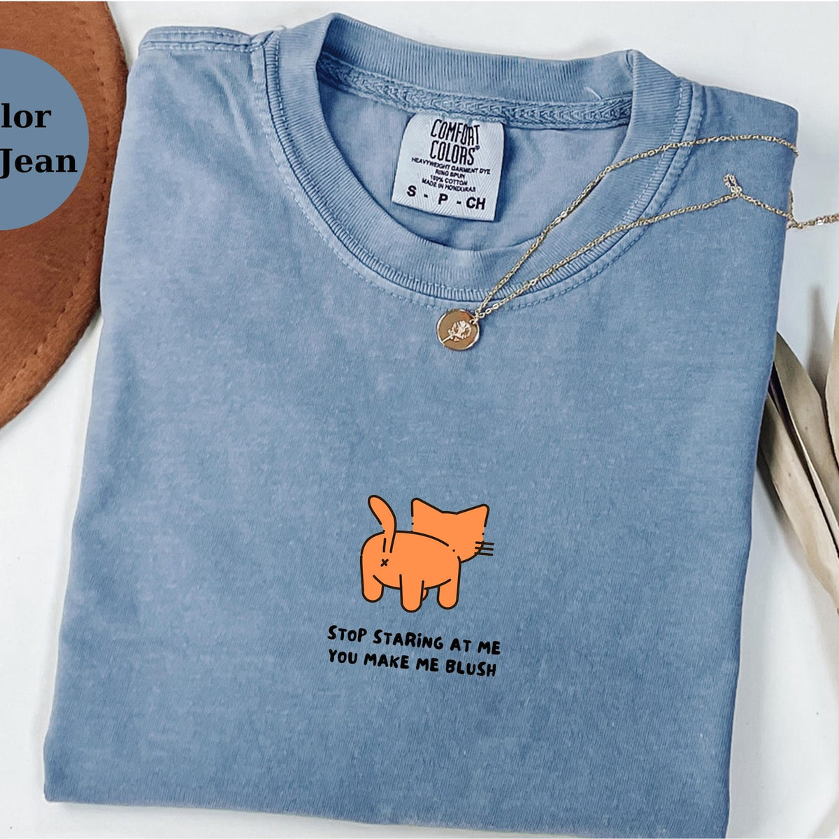 Funny Blushing Cat Comfort Colors Shirt: Introvert Graphic Tee