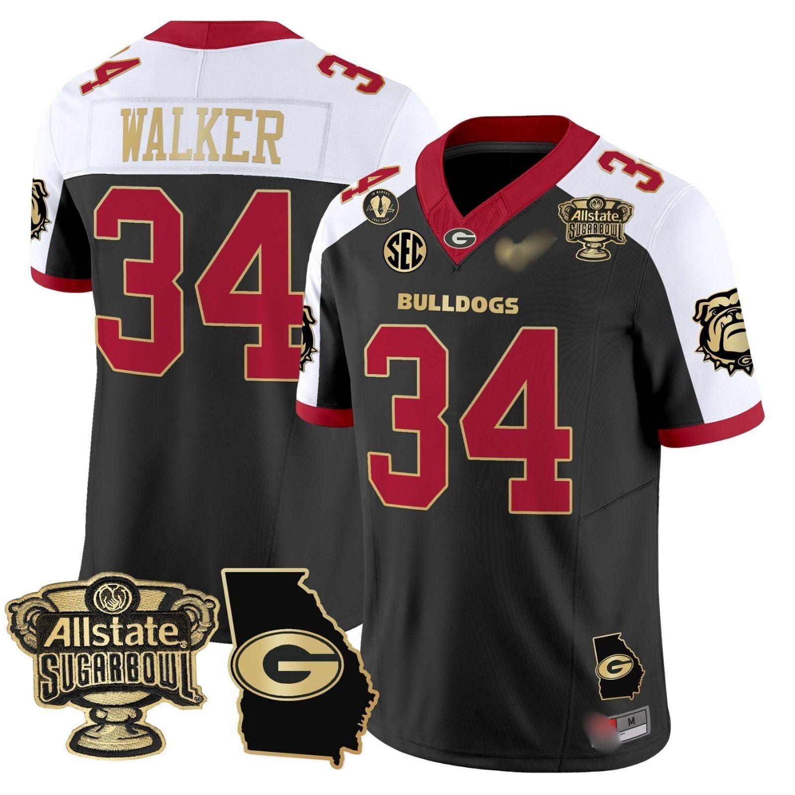 G.Bulldogs #34 Herschel Walker 2024 Sugar Bowl & Georgia Map Patch Limited Jersey