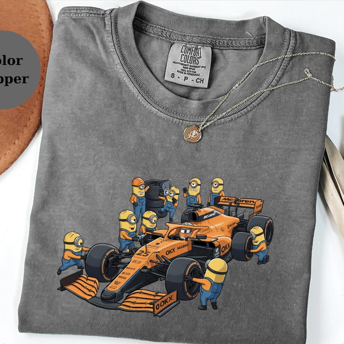 McLaren F1 Minions Pit Crew Shirt, Funny Racing Tee, Formula 1 Fan Gift, Lando Racing Top, Cute Minion Car Tee
