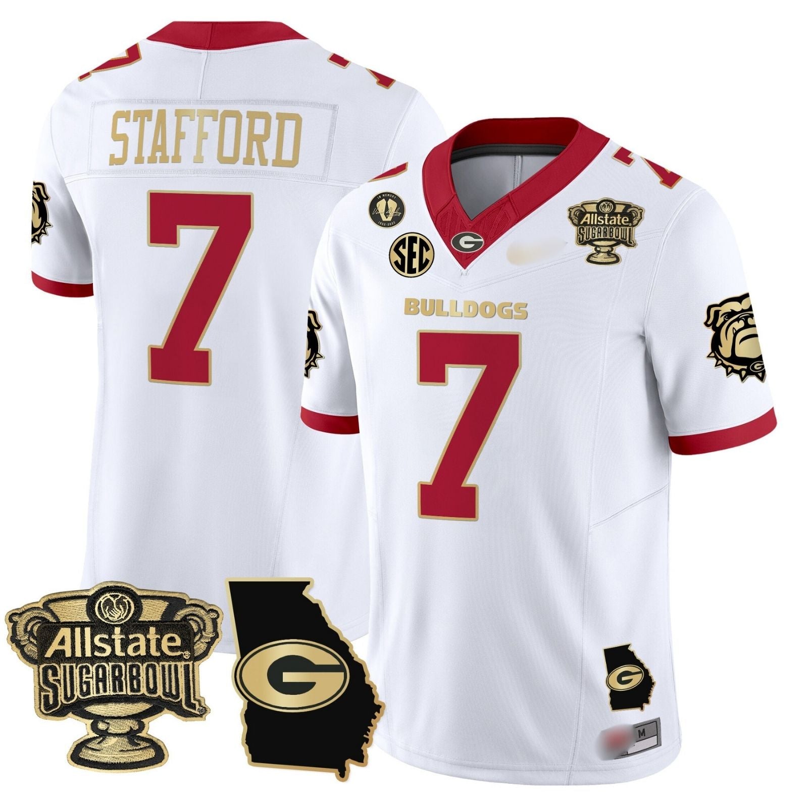 G.Bulldogs #7 Matthew Stafford 2024 Sugar Bowl & Georgia Map Patch Limited Jersey