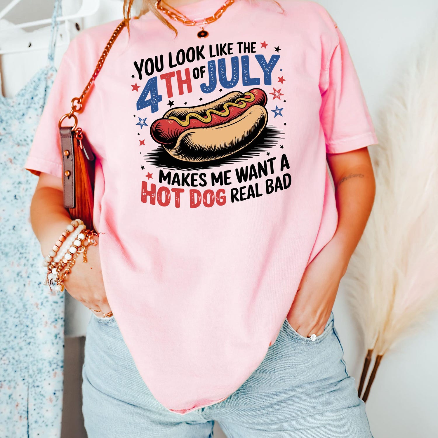 You Look Like The July 4th Shirt, Funny Fourth Of July Hot Dog T-shirt, Patriotic Crewneck, 4th Of July Tees, USA Graphic Tee, Freedom Gift