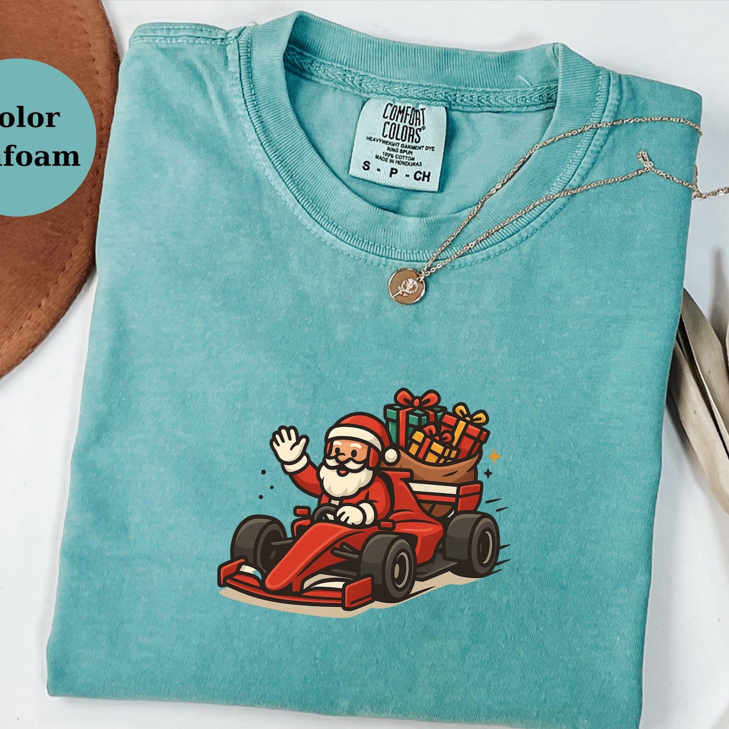 Christmas Racing Santa Tee � Funny F1 Xmas Shirt � Holiday Race Fan Gift