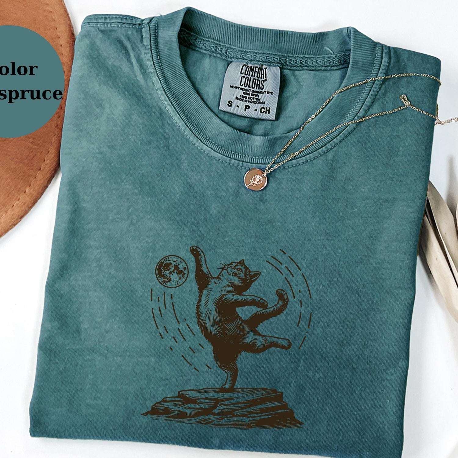 Cat Dancing Shirt, Moon Cat Tee, Cosmic Cat Art Top, Funny Cat Lover Gift, Boho Cat Graphic Tee, Retro Cat Shirt Unisex