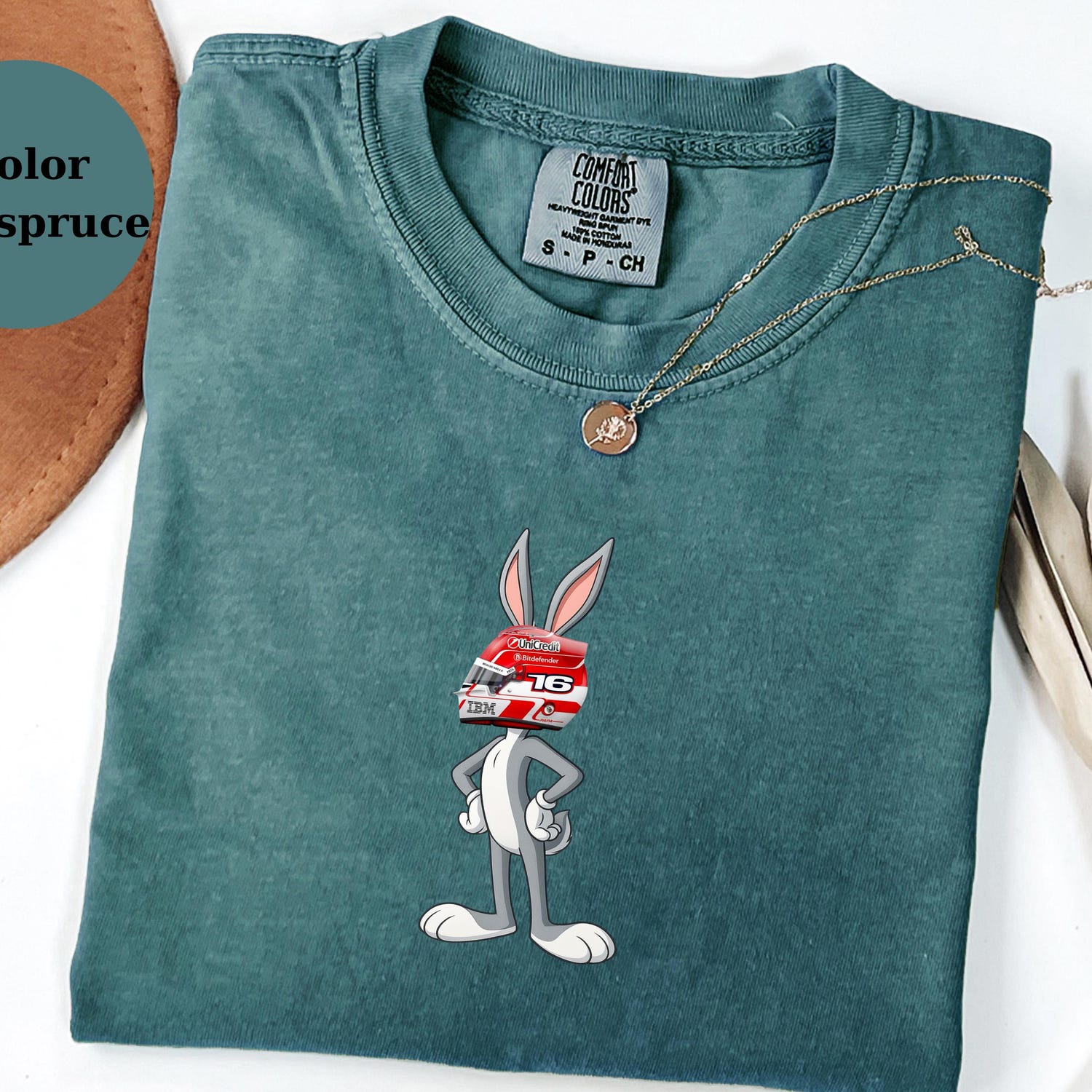 Charles Leclerc Racing Helmet Bugs Bunny Shirt, Funny F1 Fan Crewneck, Cartoon Racer Top, Motorsport Gift, Comfort Colors Unisex Shirt