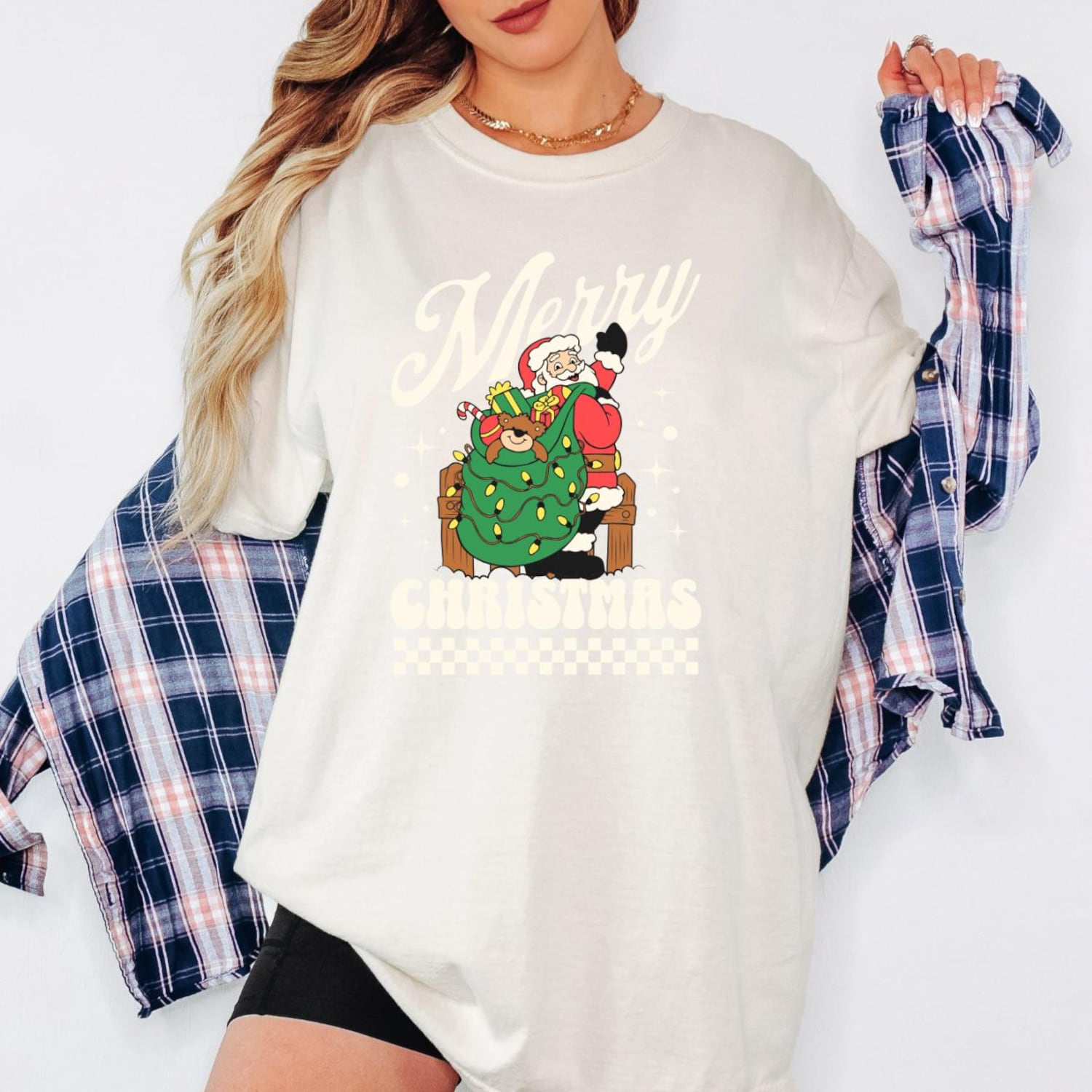 Retro Merry Christmas Sweatshirt, Vintage Santa Claus & Christmas Tree Shirt, Cute Xmas Graphic Tee, Unisex Winter Gift