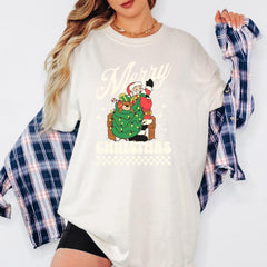 Retro Merry Christmas Sweatshirt, Vintage Santa Claus & Christmas Tree Shirt, Cute Xmas Graphic Tee, Unisex Winter Gift