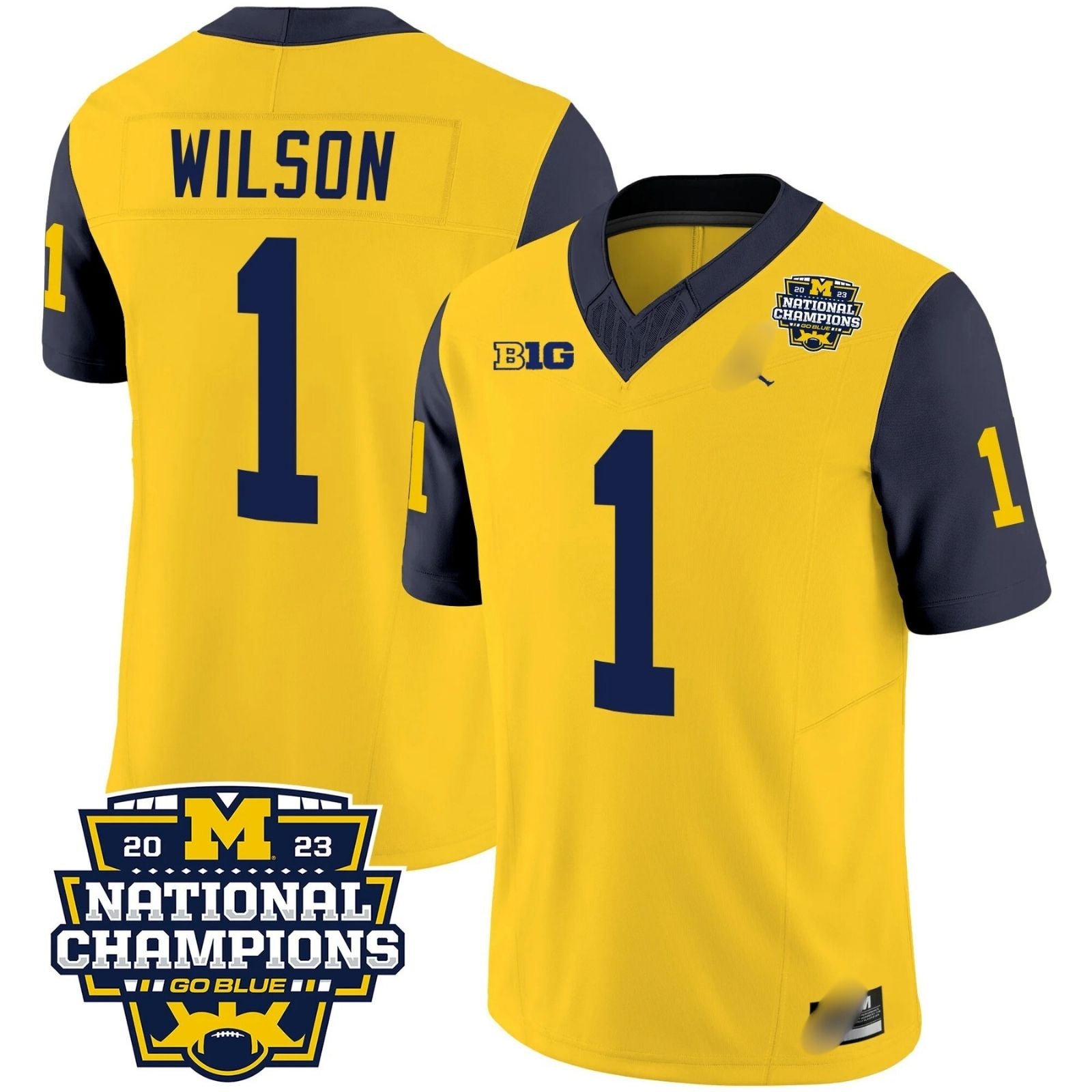 M.Wolverines #1 Roman Wilson 2023 National Champions Patch Fan Jersey