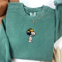 Michigan Wolverines T-Shirt, Snoopy Football Helmet Shirt, , Game Day Cozy Top, Football Lover Gift, Cartoon Dog Sports Shirt