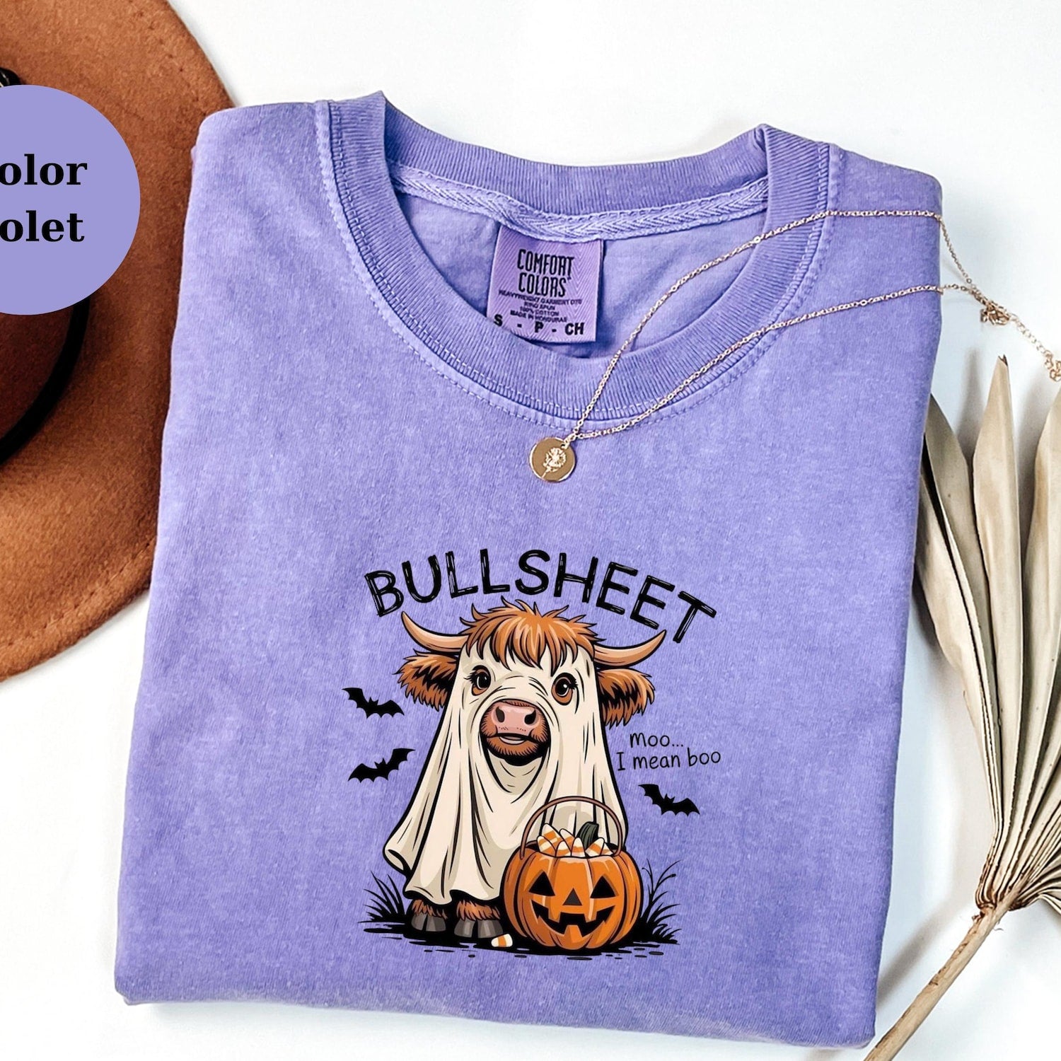 Funny Bull Halloween Shirt | Bullsheets Cow Costume Comfort Colors T-Shirt | Moo I Mean Boo Graphic Tee | Spooky Fall Shirt