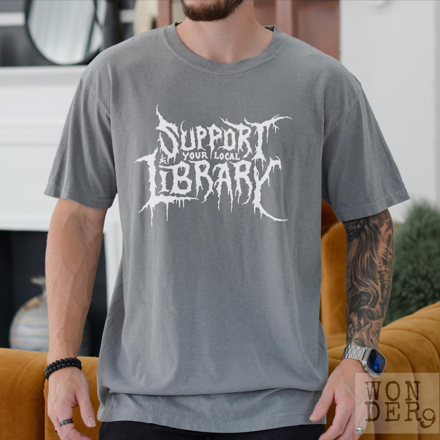 Death Metal Print TShirt, Support Your Local Library, Librarian Gift, Comfort Colors Gothic Tee, Custom Metal Shirt, Dark Academia Aesthetic