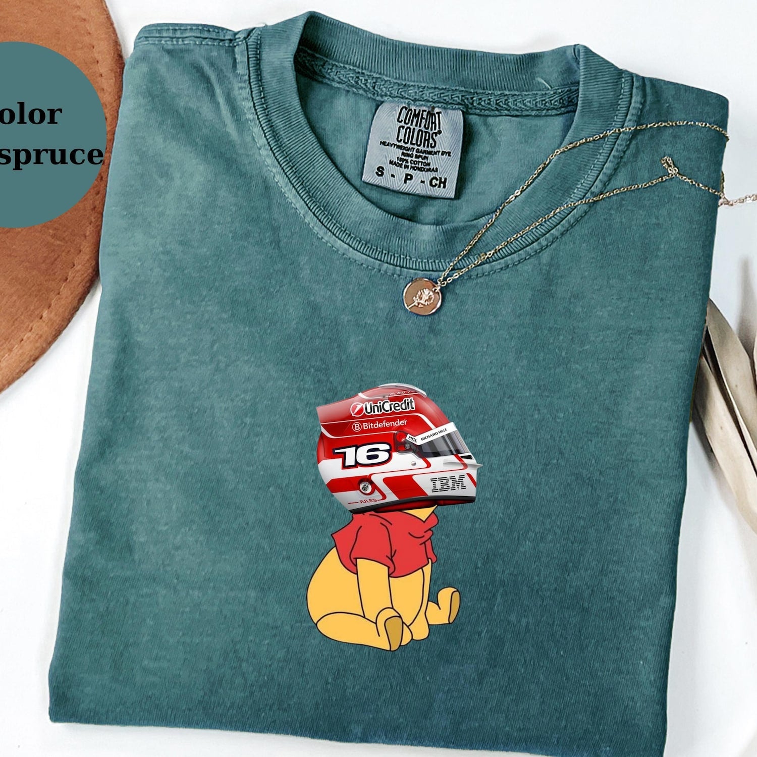 Charles Leclerc Racing Helmet Winnie The Pooh Shirt, Funny F1 Fan Crewneck, Cartoon Racer Top, Motorsport Gift, Unisex Shirt