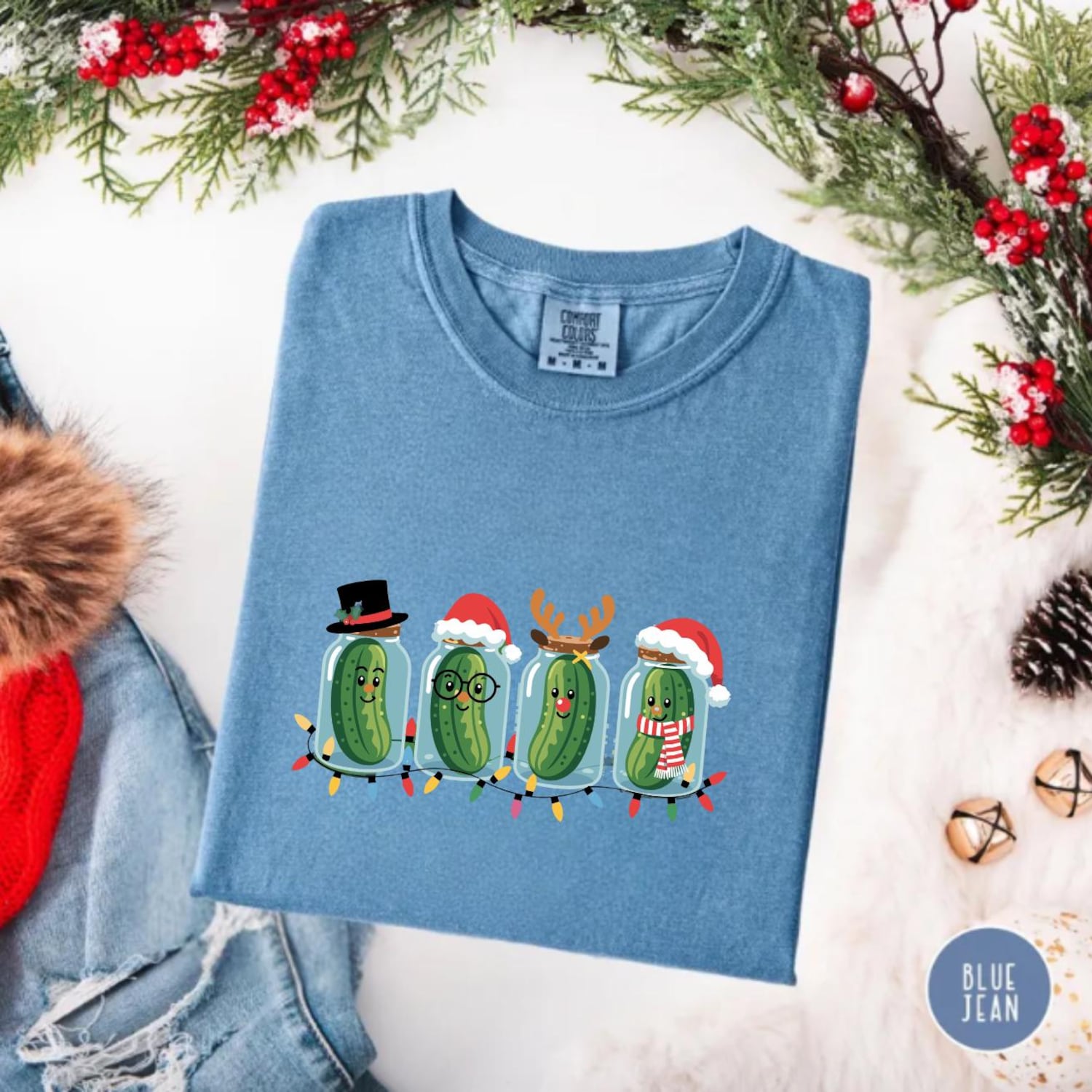 Christmas Pickle Shirt, Cute Pickle Christmas Tee, Funny Holiday Shirt, Pickle Lovers Gift, Xmas Cucumber Top, Holiday Funny Tee