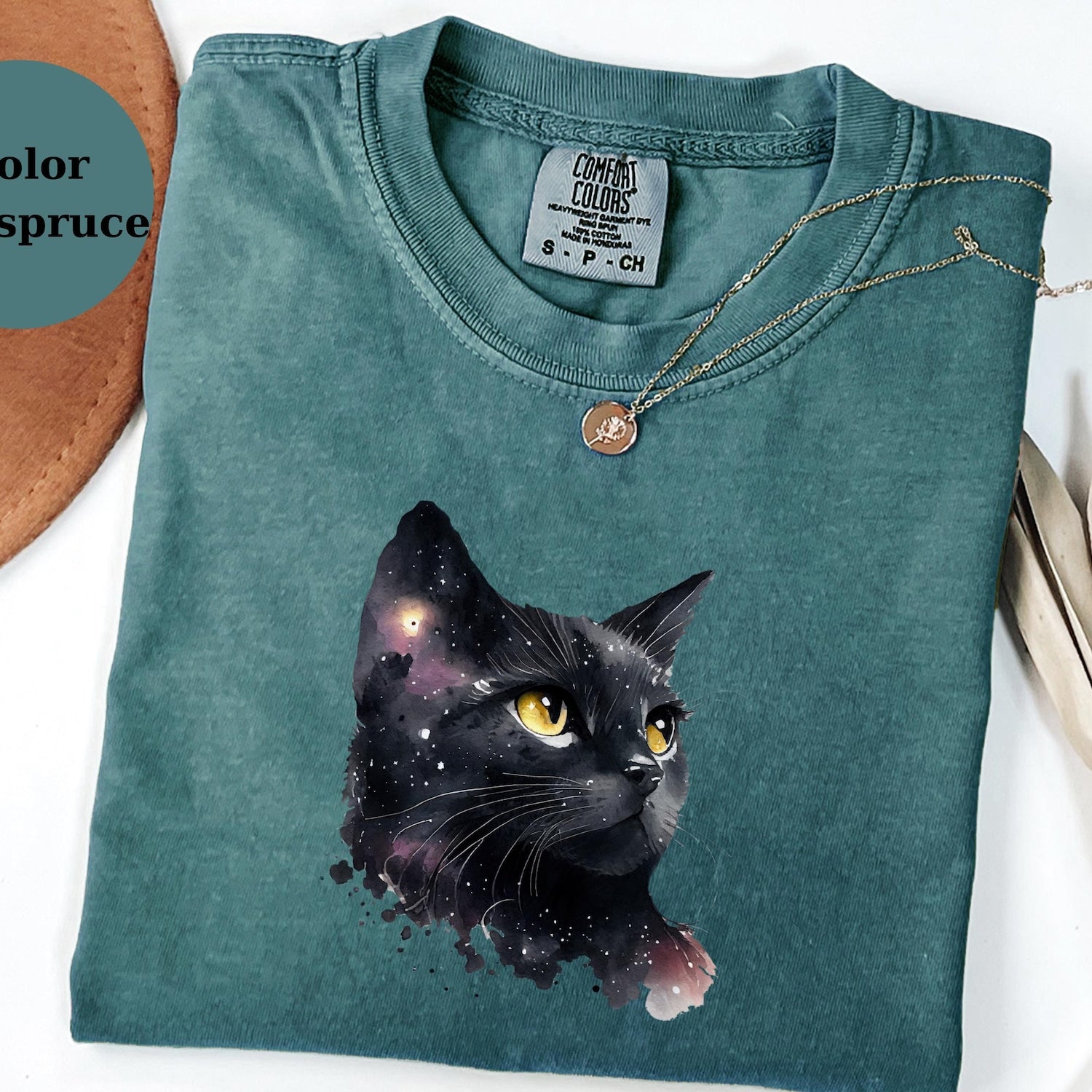 Galaxy Black Cat Shirt � Cosmic Cat Tee � Watercolor Space Cat Top � Gift for Cat Lovers � Comfort Colors Cat Sweatshirt