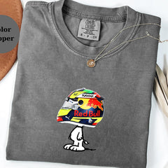 Sergio P�rez Racing Helmet Snoopy Shirt, Funny F1 Fan Crewneck, Cartoon Racer Top, Motorsport Gift, Comfort Colors Unisex Shirt