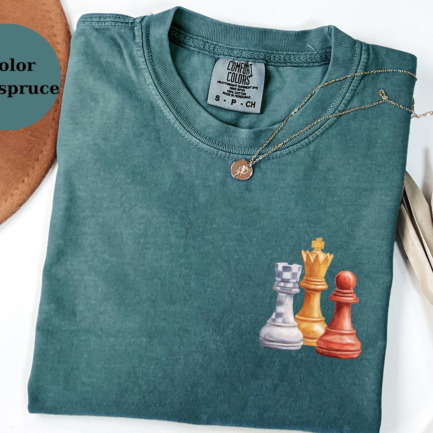 Chess Pieces T-Shirt, Colorful Chess King Queen Rook Pawn Tee