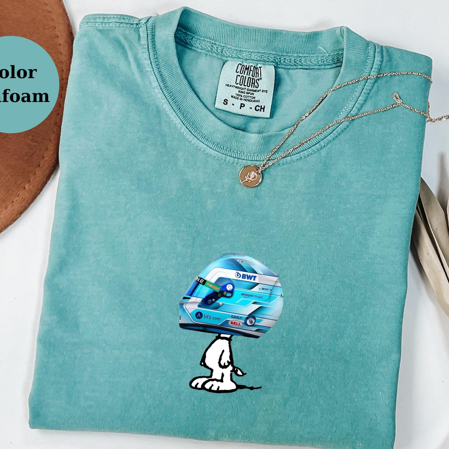 Pierre Gasly Racing Helmet Snoopy Shirt, Funny F1 Fan Crewneck, Cartoon Racer Top, Motorsport Gift, Comfort Colors Unisex Shirt