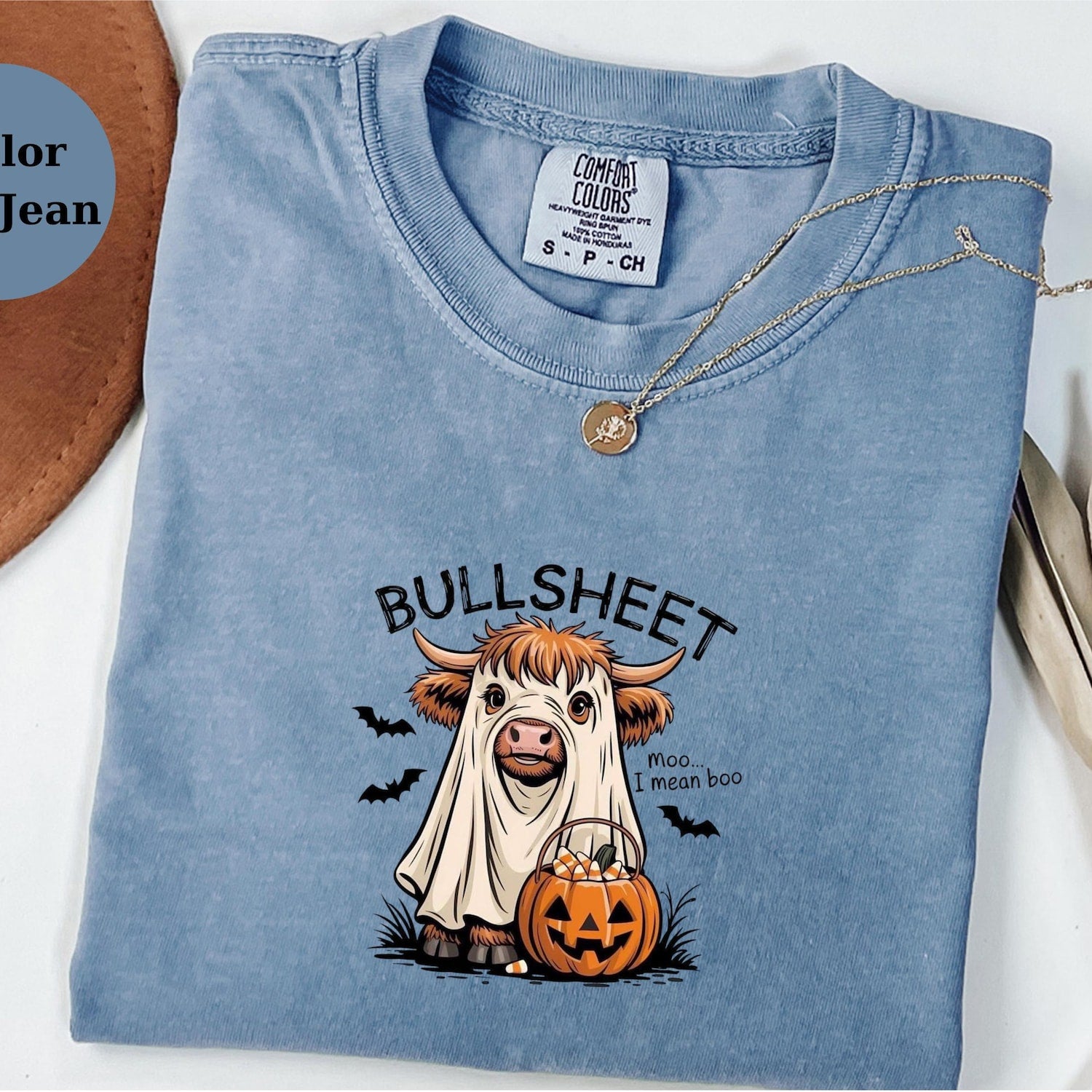 Funny Bull Halloween Shirt | Bullsheets Cow Costume Comfort Colors T-Shirt | Moo I Mean Boo Graphic Tee | Spooky Fall Shirt