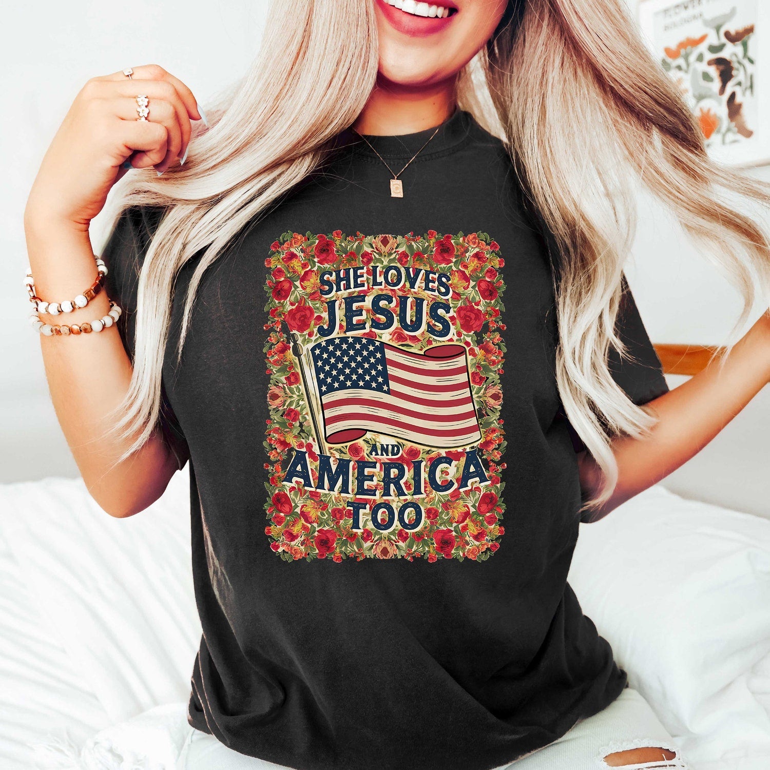 Independence Day Shirt, Christian Shirt, 4th of July Shirt, She Loves Jesus And America Too Shirt, America Retro Shirt, Usa Shirt, USA Flag