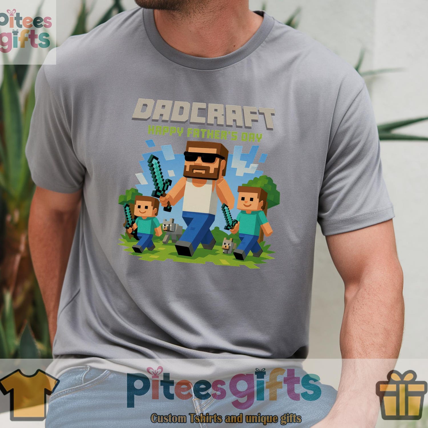 Dadcraft Happy Father's Day Shirt - Mine craft Dad Gamer Tee - Funny Pixel Gift for Geeky Dads