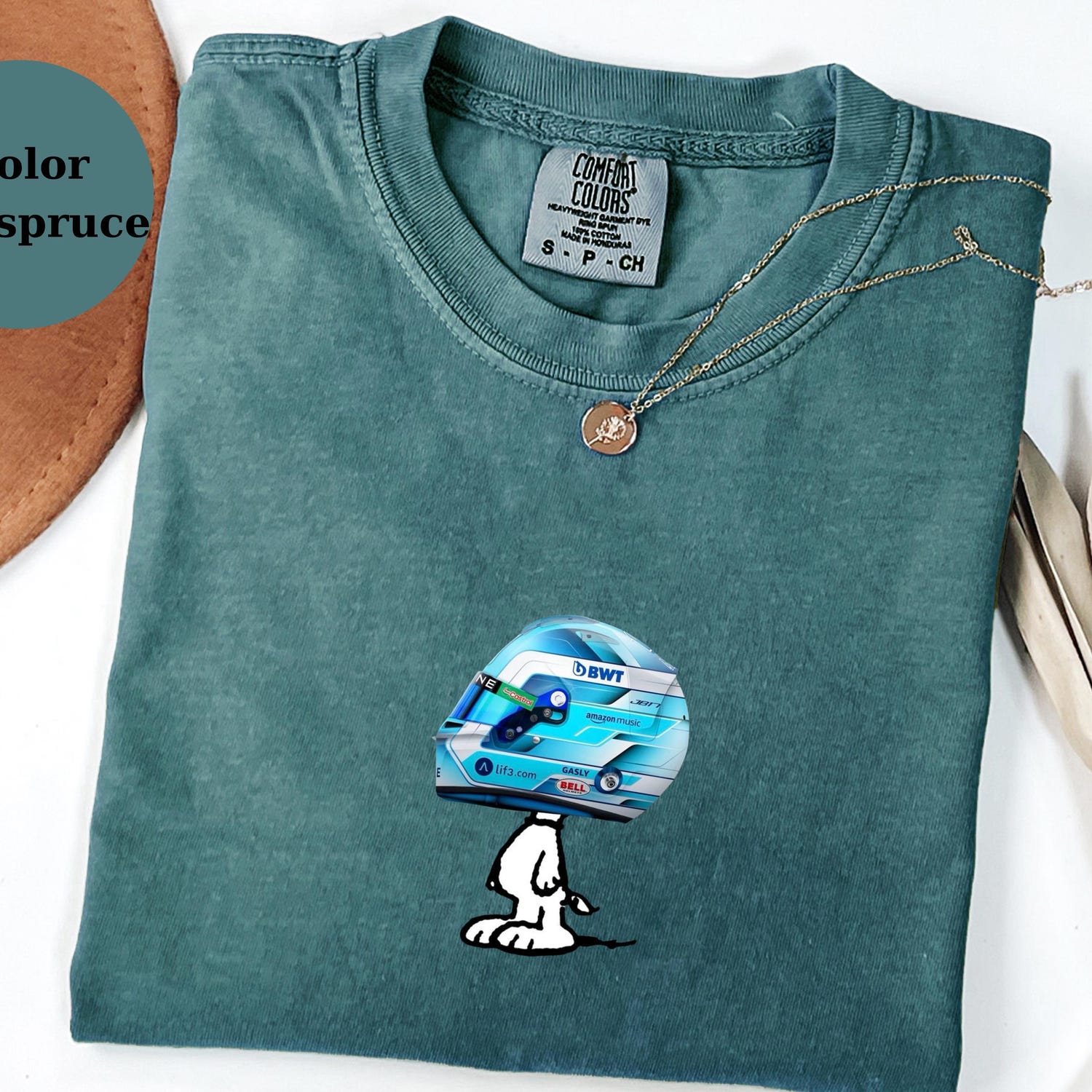 Pierre Gasly Racing Helmet Snoopy Shirt, Funny F1 Fan Crewneck, Cartoon Racer Top, Motorsport Gift, Comfort Colors Unisex Shirt