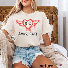 AMOR FATI T Shirt Chelsea and Rick Memorabilia from the Tragic Social Satire White Lotus with Graffiti Winged Heart Novelty Gift for Besties