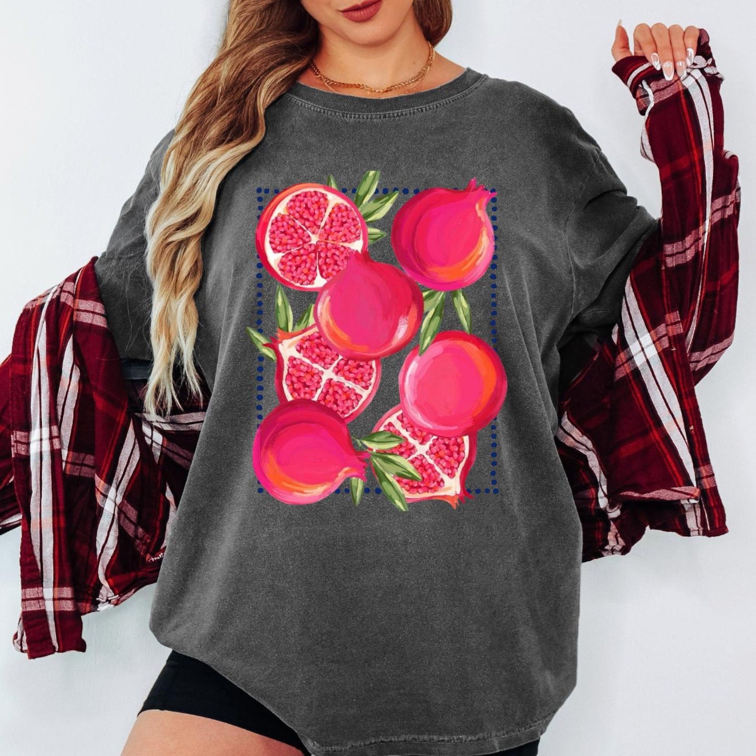 Pomegranate Graphic Shirt, Fruit Art Tee, Colorful Pomegranate Sweatshirt, Botanical Print Shirt, Summer Fruit Tee, Gift for Her