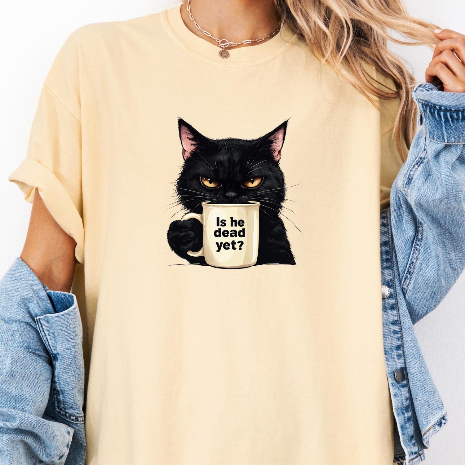 Is He Dead Yet Black Cat T-shirt, Dark Humor Graphic,  Liberal Shirt, Democrat shirt, Anti Trump Protest Shirt, Political Shirt, Subtle FDT