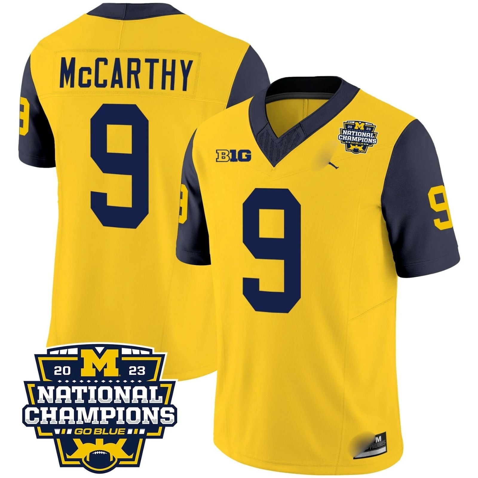 M.Wolverines #9 J. J. McCarthy 2023 National Champions Patch Fan Jersey