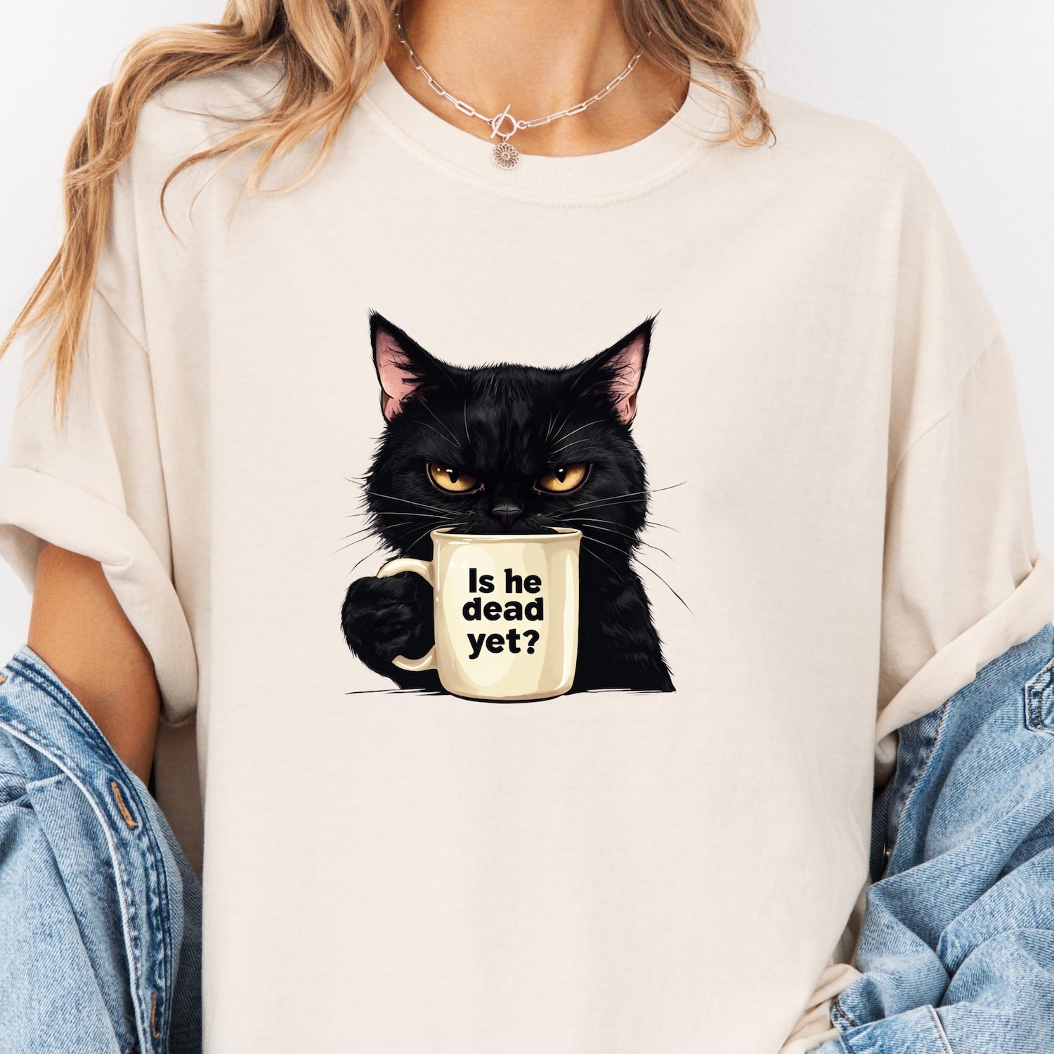 Is He Dead Yet Black Cat T-shirt, Dark Humor Graphic,  Liberal Shirt, Democrat shirt, Anti Trump Protest Shirt, Political Shirt, Subtle FDT